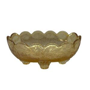 VTG Jeannette Carnival Glass Footed Bowl | Leaves & Flowers Boat Candy Dish 5.5"